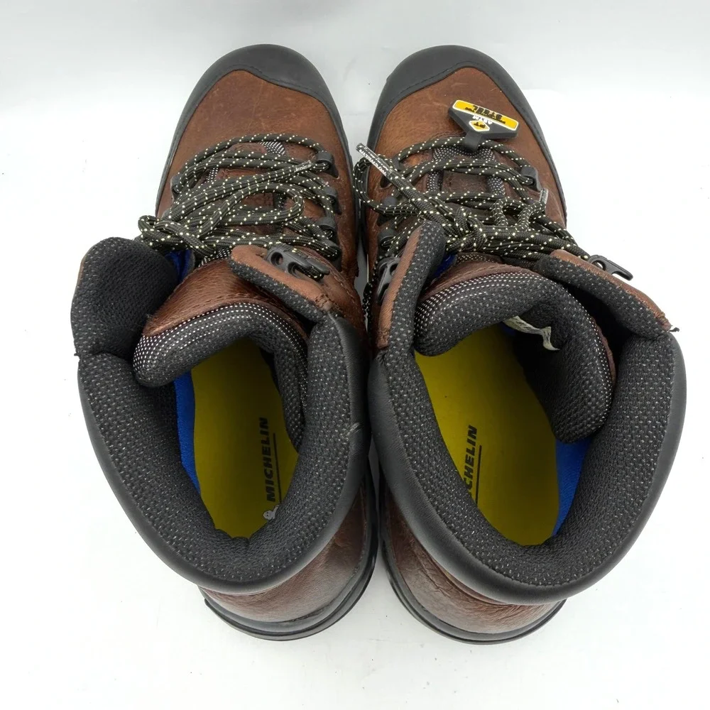 Michelin Mens‎ 12W HydroEdge Steel Toe Work Boots Brown Waterproof Oil Resistant